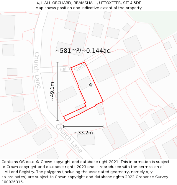4, HALL ORCHARD, BRAMSHALL, UTTOXETER, ST14 5DF: Plot and title map