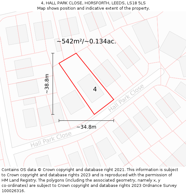 4, HALL PARK CLOSE, HORSFORTH, LEEDS, LS18 5LS: Plot and title map