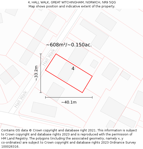 4, HALL WALK, GREAT WITCHINGHAM, NORWICH, NR9 5QG: Plot and title map