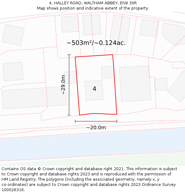 4, HALLEY ROAD, WALTHAM ABBEY, EN9 3XR: Plot and title map