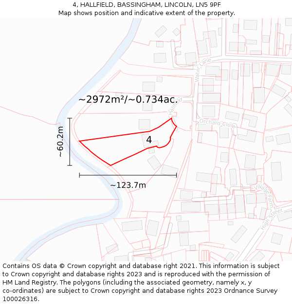 4, HALLFIELD, BASSINGHAM, LINCOLN, LN5 9PF: Plot and title map