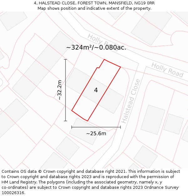 4, HALSTEAD CLOSE, FOREST TOWN, MANSFIELD, NG19 0RR: Plot and title map