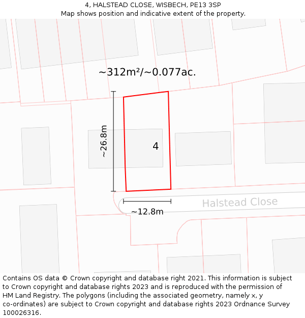 4, HALSTEAD CLOSE, WISBECH, PE13 3SP: Plot and title map