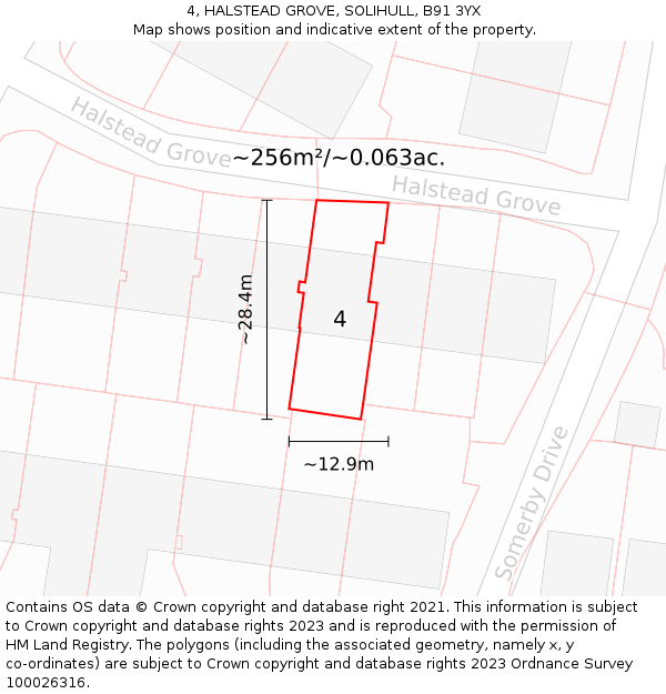 4, HALSTEAD GROVE, SOLIHULL, B91 3YX: Plot and title map