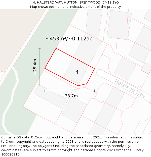4, HALSTEAD WAY, HUTTON, BRENTWOOD, CM13 1YQ: Plot and title map