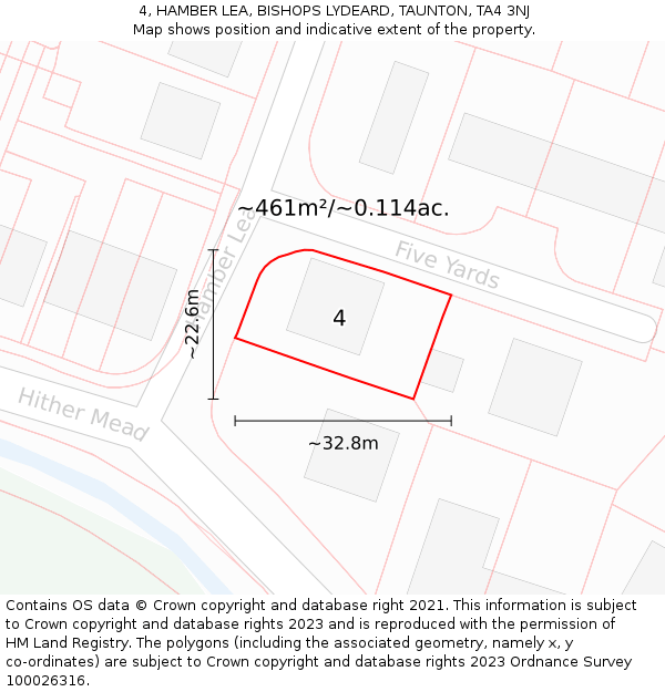 4, HAMBER LEA, BISHOPS LYDEARD, TAUNTON, TA4 3NJ: Plot and title map