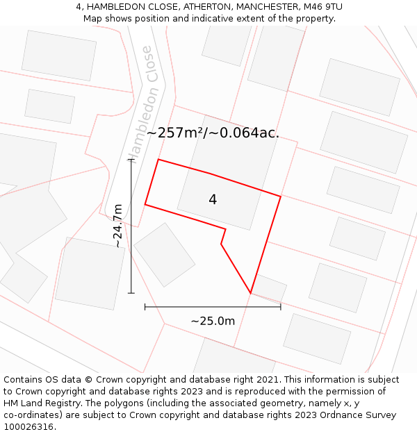 4, HAMBLEDON CLOSE, ATHERTON, MANCHESTER, M46 9TU: Plot and title map