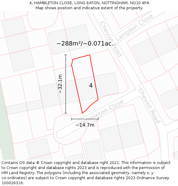 4, HAMBLETON CLOSE, LONG EATON, NOTTINGHAM, NG10 4PA: Plot and title map