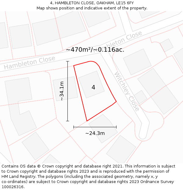 4, HAMBLETON CLOSE, OAKHAM, LE15 6FY: Plot and title map