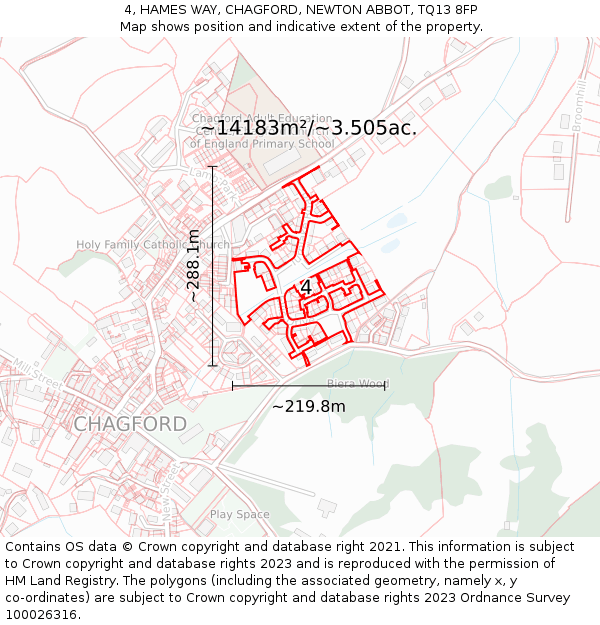 4, HAMES WAY, CHAGFORD, NEWTON ABBOT, TQ13 8FP: Plot and title map