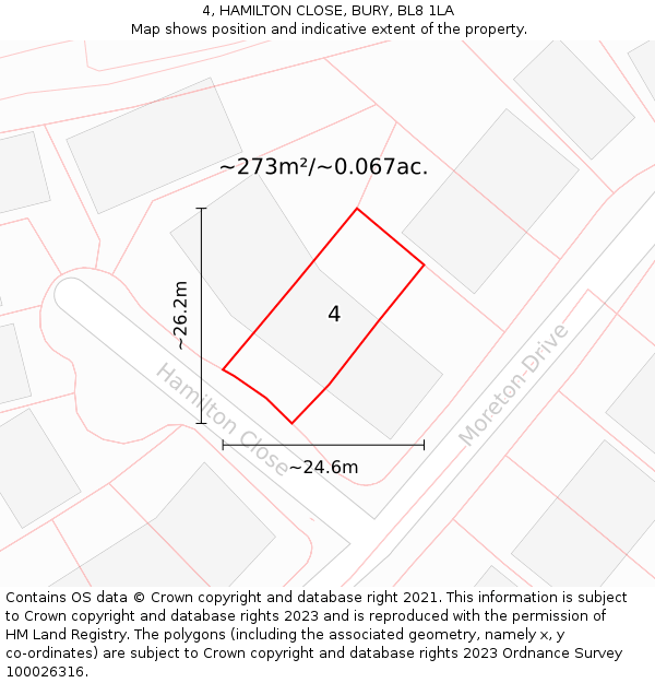4, HAMILTON CLOSE, BURY, BL8 1LA: Plot and title map