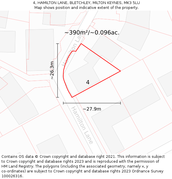 4, HAMILTON LANE, BLETCHLEY, MILTON KEYNES, MK3 5LU: Plot and title map