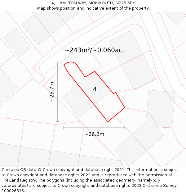 4, HAMILTON WAY, MONMOUTH, NP25 5BY: Plot and title map
