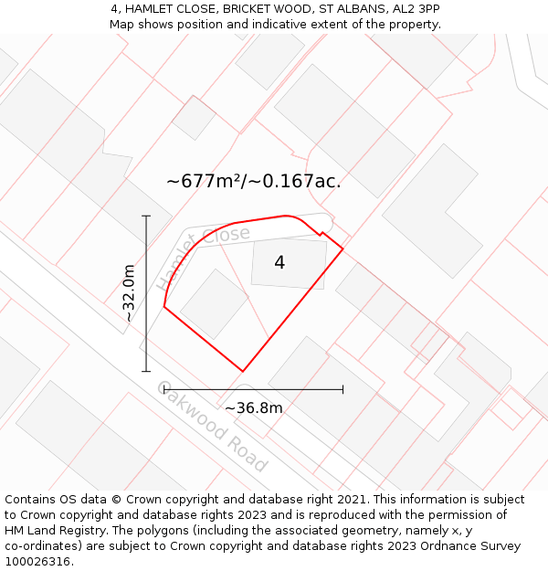 4, HAMLET CLOSE, BRICKET WOOD, ST ALBANS, AL2 3PP: Plot and title map