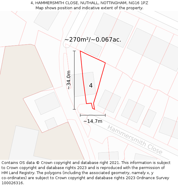 4, HAMMERSMITH CLOSE, NUTHALL, NOTTINGHAM, NG16 1PZ: Plot and title map