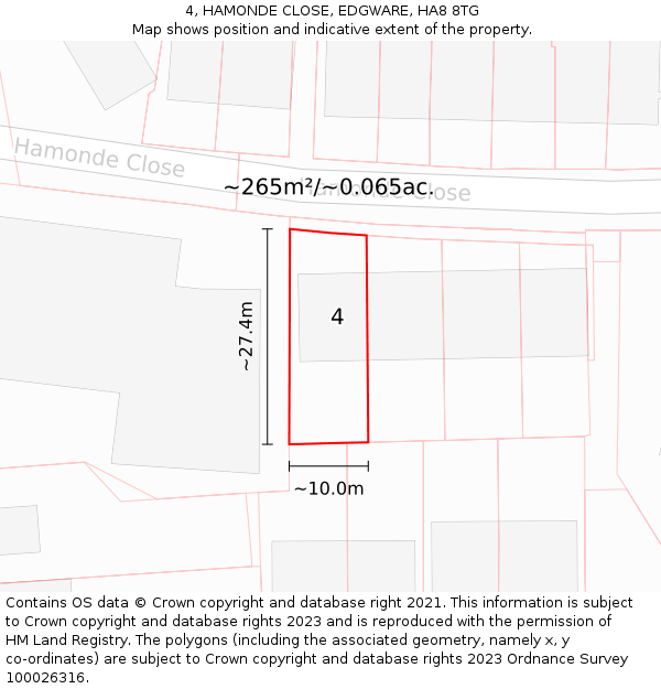 4, HAMONDE CLOSE, EDGWARE, HA8 8TG: Plot and title map