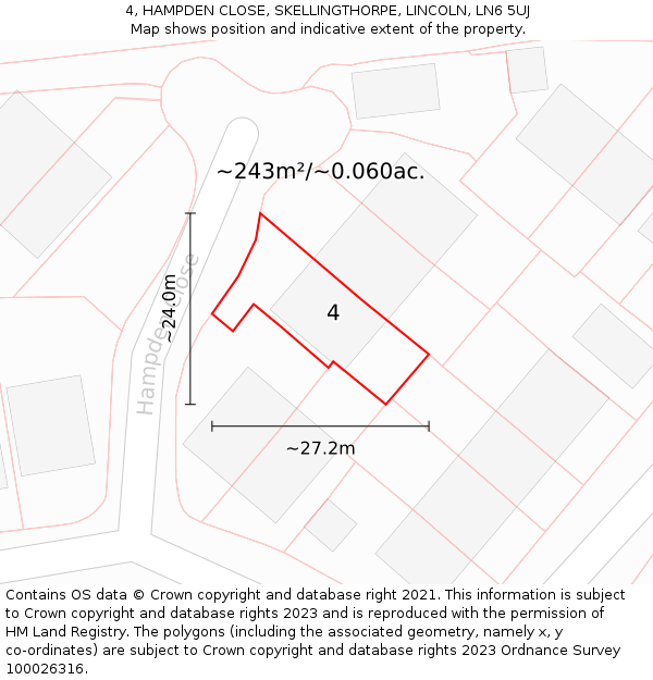 4, HAMPDEN CLOSE, SKELLINGTHORPE, LINCOLN, LN6 5UJ: Plot and title map