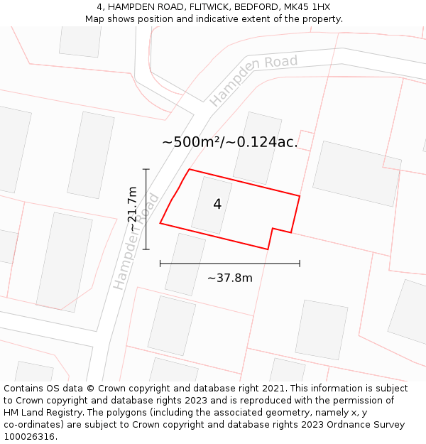 4, HAMPDEN ROAD, FLITWICK, BEDFORD, MK45 1HX: Plot and title map
