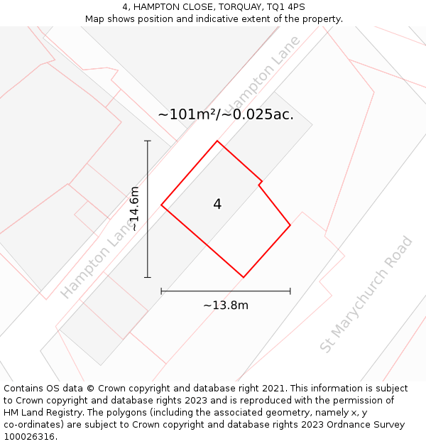 4, HAMPTON CLOSE, TORQUAY, TQ1 4PS: Plot and title map