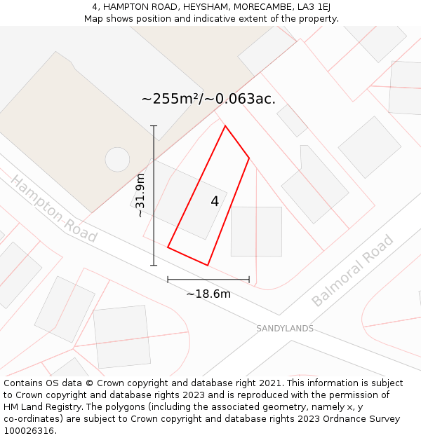 4, HAMPTON ROAD, HEYSHAM, MORECAMBE, LA3 1EJ: Plot and title map