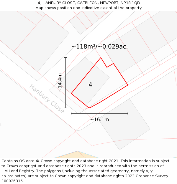 4, HANBURY CLOSE, CAERLEON, NEWPORT, NP18 1QD: Plot and title map