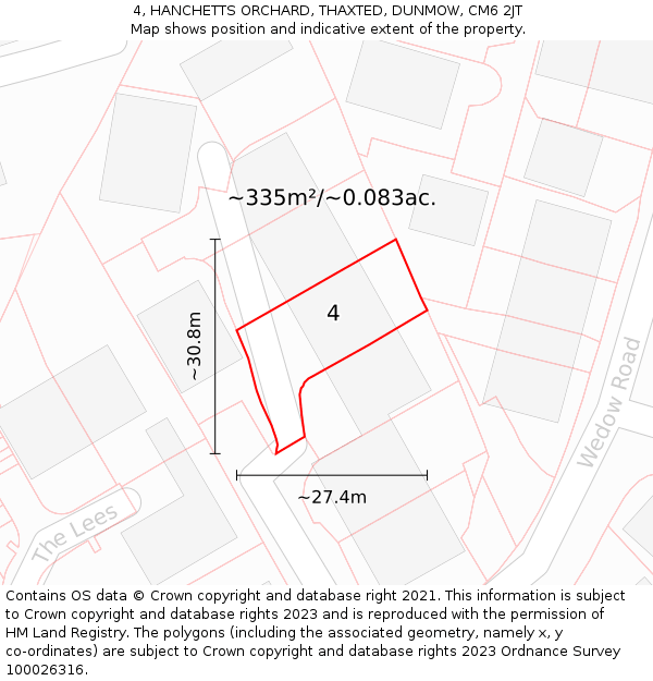 4, HANCHETTS ORCHARD, THAXTED, DUNMOW, CM6 2JT: Plot and title map