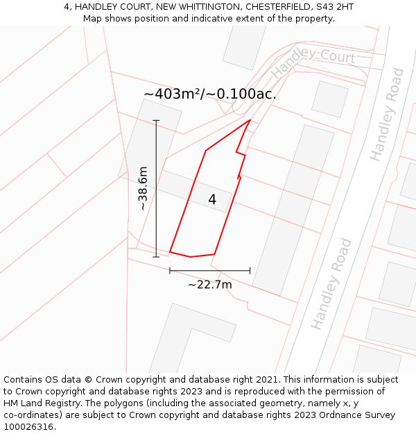 4, HANDLEY COURT, NEW WHITTINGTON, CHESTERFIELD, S43 2HT: Plot and title map