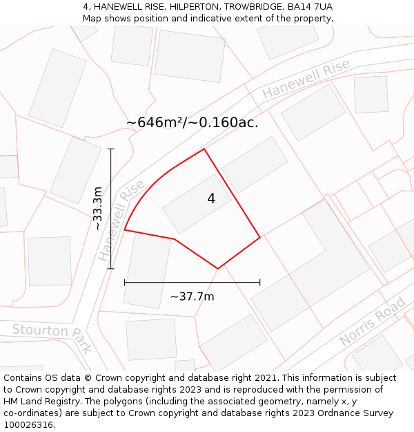 4, HANEWELL RISE, HILPERTON, TROWBRIDGE, BA14 7UA: Plot and title map