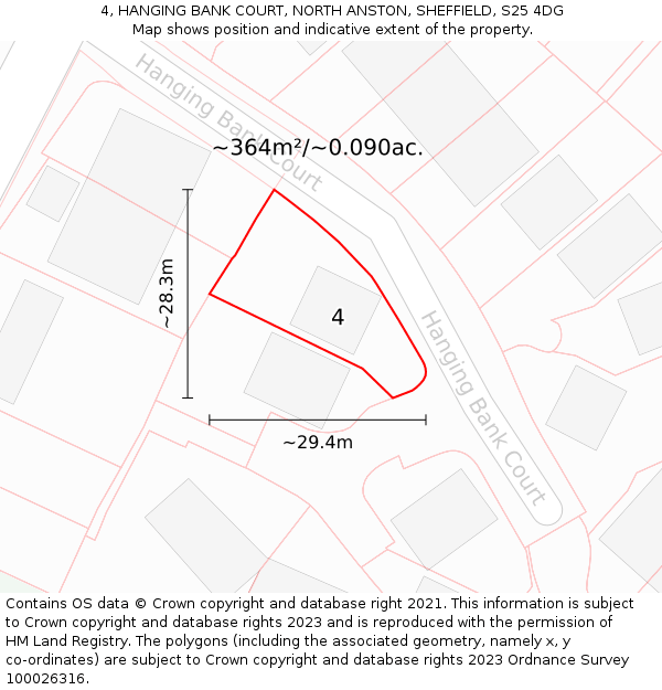 4, HANGING BANK COURT, NORTH ANSTON, SHEFFIELD, S25 4DG: Plot and title map