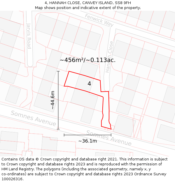 4, HANNAH CLOSE, CANVEY ISLAND, SS8 9FH: Plot and title map