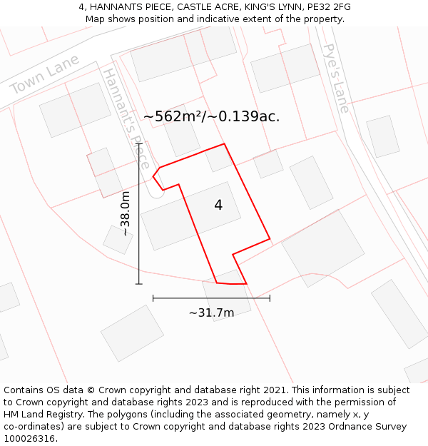 4, HANNANTS PIECE, CASTLE ACRE, KING'S LYNN, PE32 2FG: Plot and title map