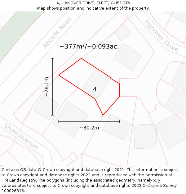 4, HANOVER DRIVE, FLEET, GU51 2TA: Plot and title map