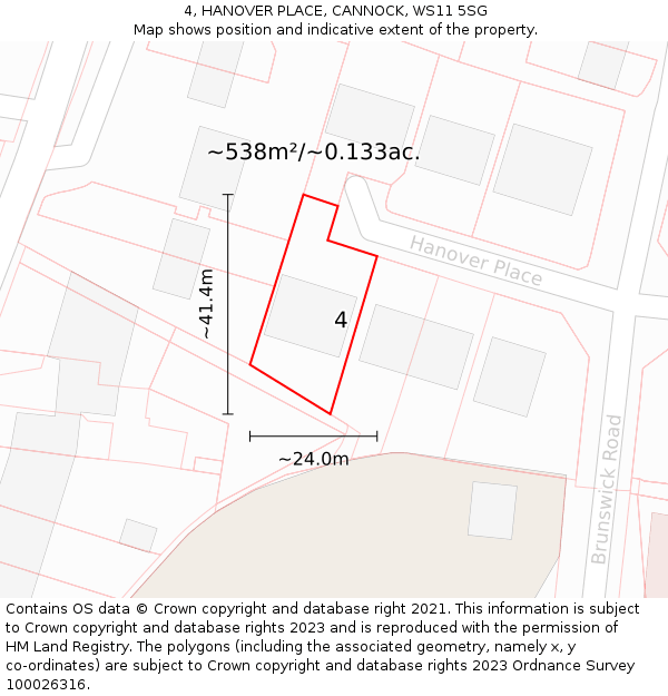 4, HANOVER PLACE, CANNOCK, WS11 5SG: Plot and title map