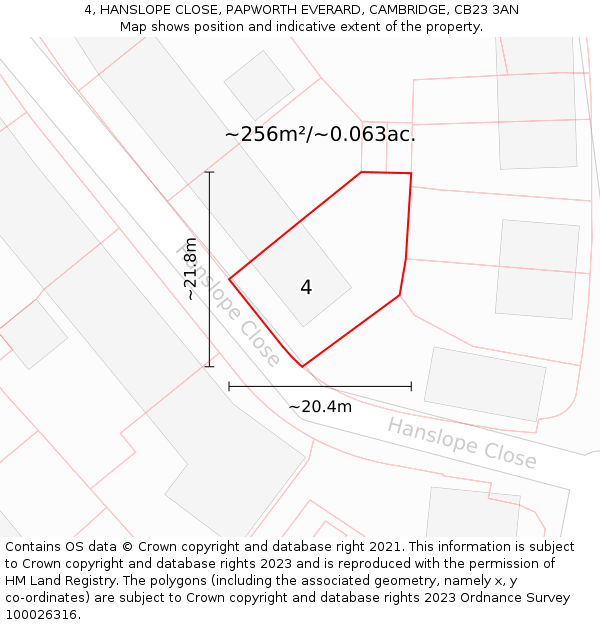 4, HANSLOPE CLOSE, PAPWORTH EVERARD, CAMBRIDGE, CB23 3AN: Plot and title map