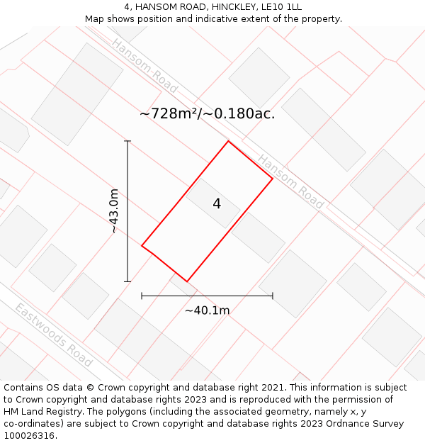 4, HANSOM ROAD, HINCKLEY, LE10 1LL: Plot and title map
