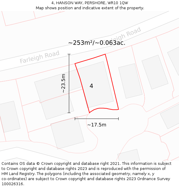 4, HANSON WAY, PERSHORE, WR10 1QW: Plot and title map