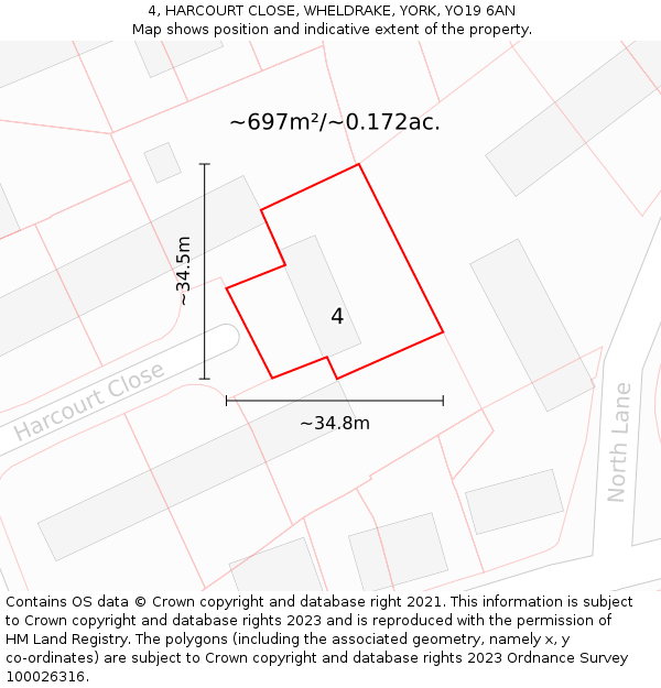 4, HARCOURT CLOSE, WHELDRAKE, YORK, YO19 6AN: Plot and title map