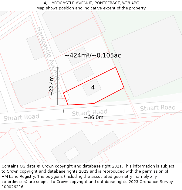 4, HARDCASTLE AVENUE, PONTEFRACT, WF8 4PG: Plot and title map