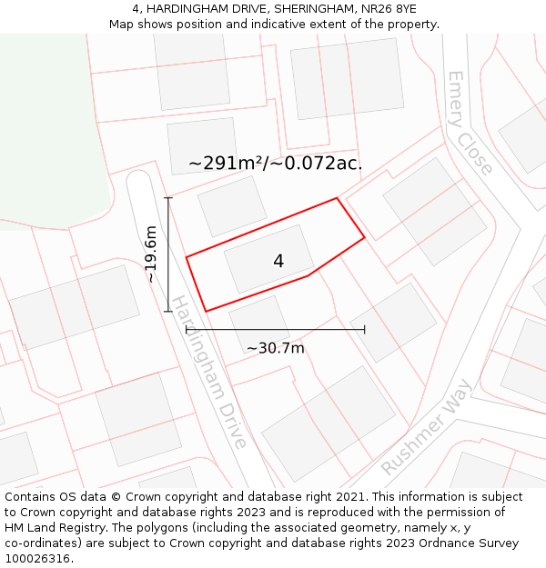4, HARDINGHAM DRIVE, SHERINGHAM, NR26 8YE: Plot and title map