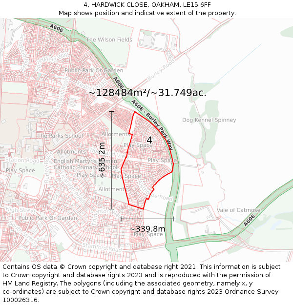 4, HARDWICK CLOSE, OAKHAM, LE15 6FF: Plot and title map