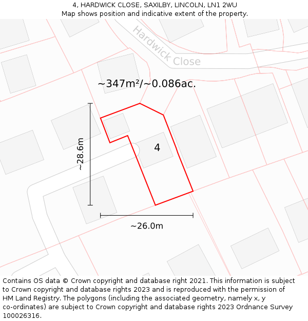 4, HARDWICK CLOSE, SAXILBY, LINCOLN, LN1 2WU: Plot and title map