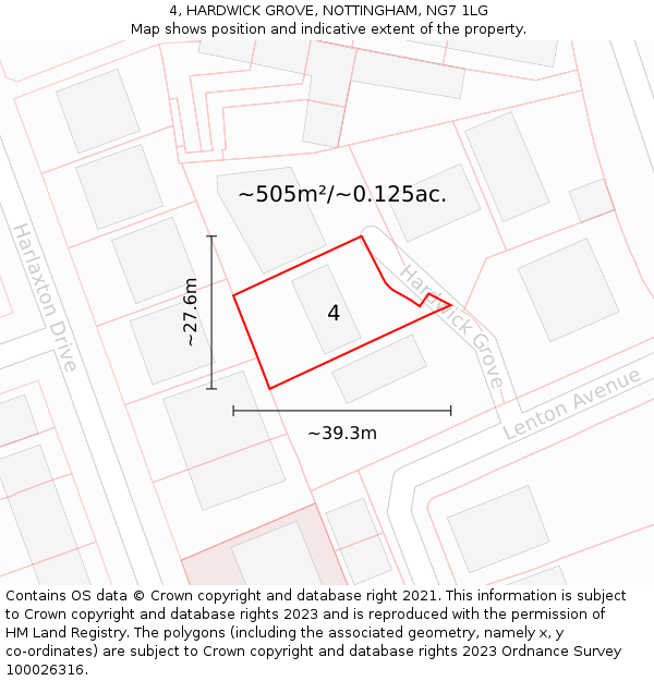 4, HARDWICK GROVE, NOTTINGHAM, NG7 1LG: Plot and title map