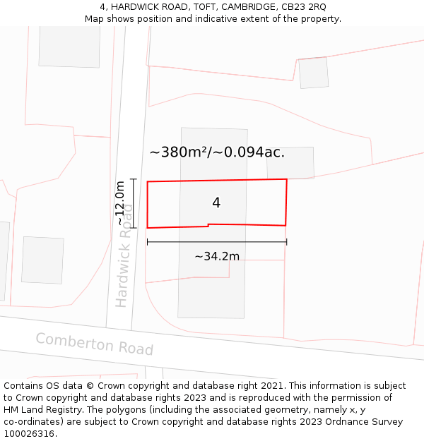 4, HARDWICK ROAD, TOFT, CAMBRIDGE, CB23 2RQ: Plot and title map