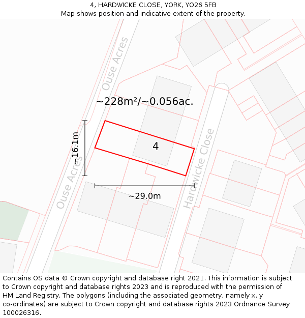 4, HARDWICKE CLOSE, YORK, YO26 5FB: Plot and title map