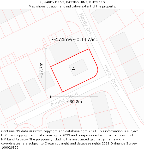 4, HARDY DRIVE, EASTBOURNE, BN23 6ED: Plot and title map