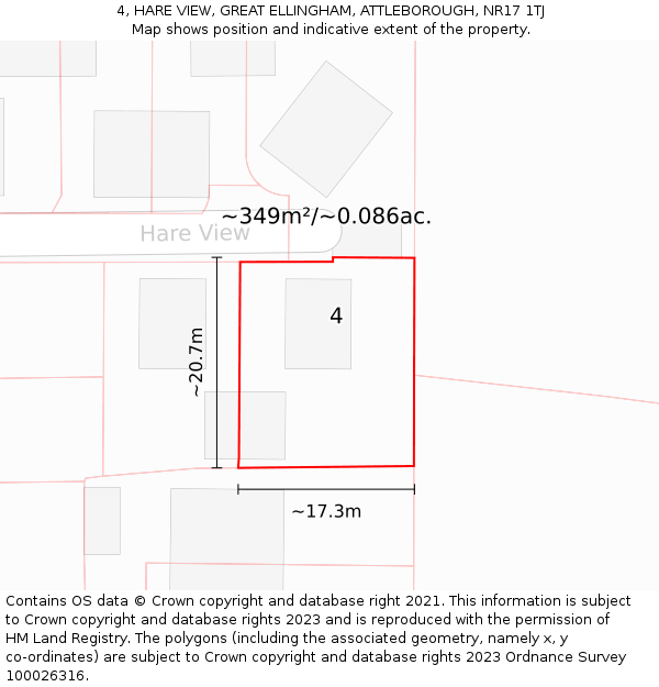 4, HARE VIEW, GREAT ELLINGHAM, ATTLEBOROUGH, NR17 1TJ: Plot and title map