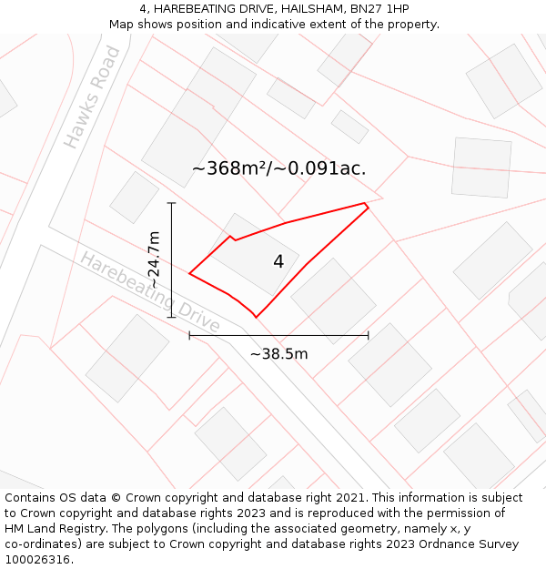 4, HAREBEATING DRIVE, HAILSHAM, BN27 1HP: Plot and title map