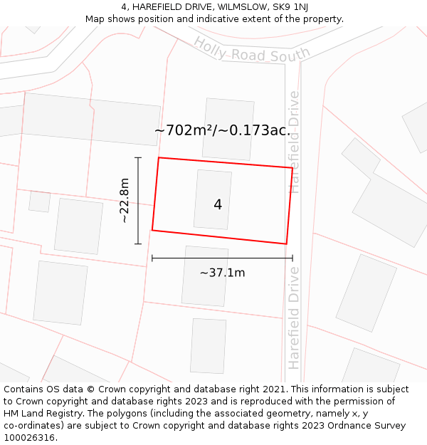 4, HAREFIELD DRIVE, WILMSLOW, SK9 1NJ: Plot and title map