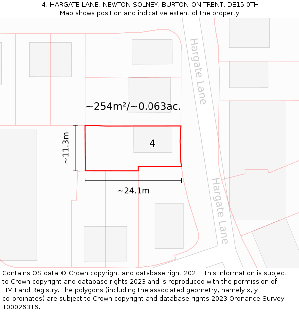 4, HARGATE LANE, NEWTON SOLNEY, BURTON-ON-TRENT, DE15 0TH: Plot and title map