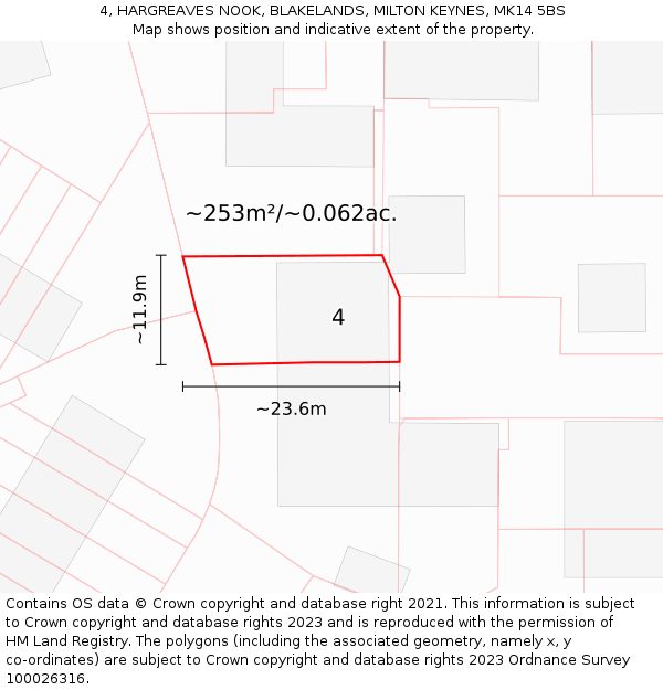 4, HARGREAVES NOOK, BLAKELANDS, MILTON KEYNES, MK14 5BS: Plot and title map